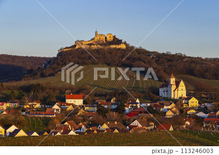 Falkenstein ruins and town with vineyard, Lower Austria, Austria Falkenstein ruins and town with vineyard, Lower Austria, Austria 113246003