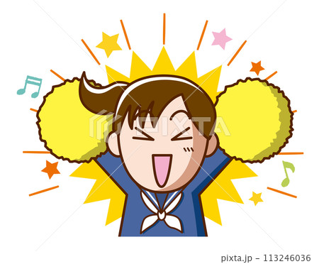 元気に応援する制服の女の子（セーラー服） 113246036