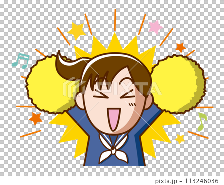 元気に応援する制服の女の子（セーラー服） 113246036