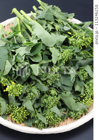 ザルに盛られたかき菜 113246258