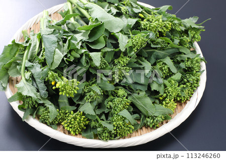 ザルに盛られたかき菜 113246260