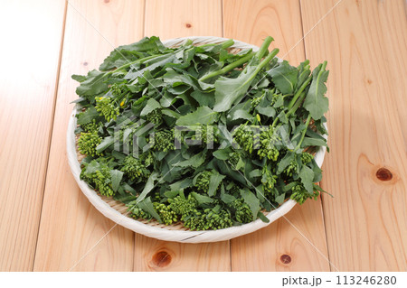 ザルに盛られたかき菜 113246280