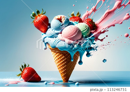 cold fruit sweet ice cream on a blue background. 113246731
