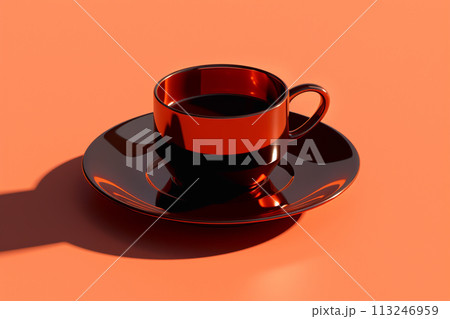 Close-up of a luxurious pastel coffee cup on a minimalist table, evoking a sense of refined elegance, perfect for upscale cafe advertisements or lifestyle blogs 113246959
