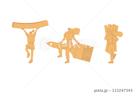 Set of girls with renovation or art supplies isolated on white Set of girls with renovation or art supplies isolated on white 113247343