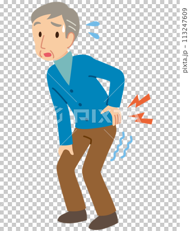 患有腰痛、骨質疏鬆症的老人 患有腰痛、骨質疏鬆症的老人 113247609