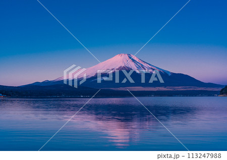 (山梨県)冬の山中湖・湖畔から眺める富士山 (山梨県)冬の山中湖・湖畔から眺める富士山 113247988