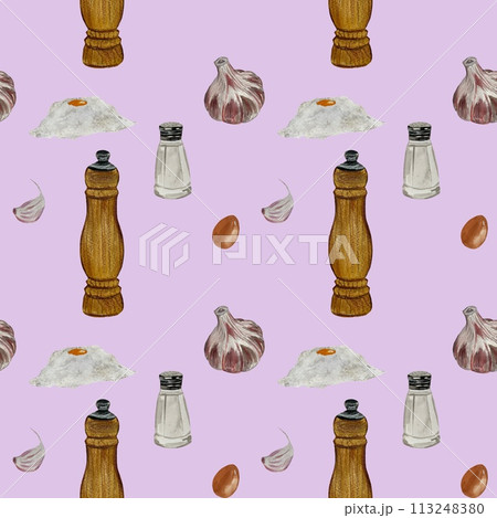 Pepper salt shaker flour purple watercolor pattern 113248380