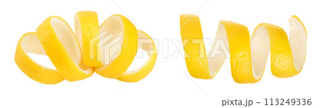 Lemon peel isolated on white background. Healthy food Lemon peel isolated on white background. Healthy food 113249336