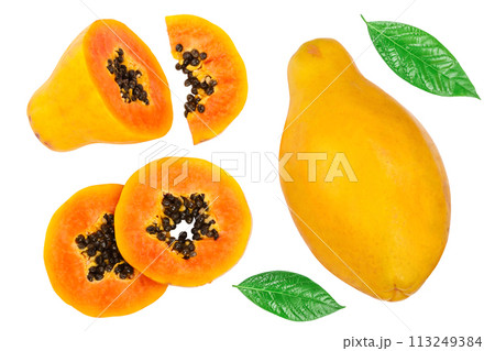 ripe slice papaya isolated on a white background with copy space for your text. Top view. Flat lay 113249384