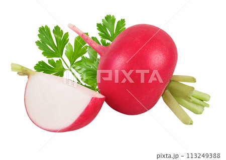 Radish with slice isolated on white background with full depth of field 113249388