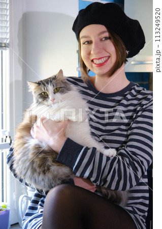 girl with cat girl with cat 113249520