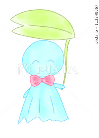 葉っぱの雨傘を持つてるてる坊主 113249667