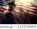 Veteran of US Army saluting American flag on Veterans Day AI Generation 113250069
