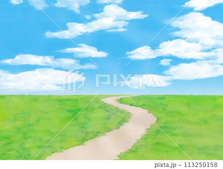 緑の草原と青空水彩画のイラスト素材 [113250158] - PIXTA
