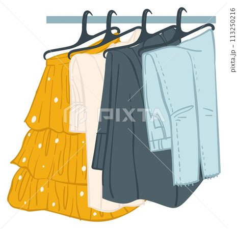 Bottom clothes, trousers and skirts, pans on rack 113250216