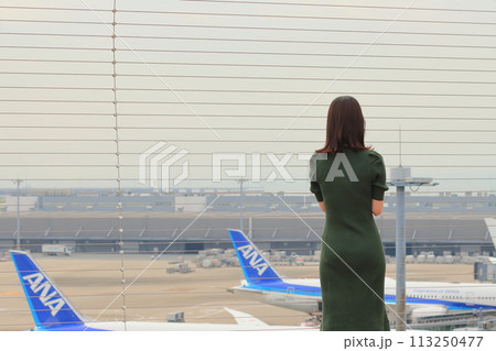 滑走路を眺める女性 羽田空港 国際ターミナル 滑走路を眺める女性 羽田空港 国際ターミナル 113250477