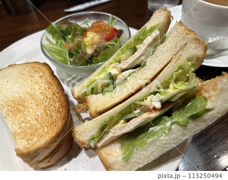 トーストとチキンのサンドイッチ 113250494