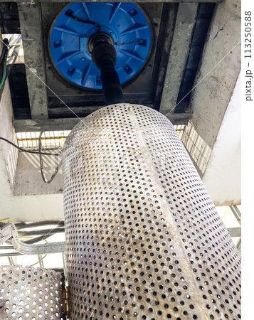 Closeup of the vertical axis of the large pumps Closeup of the vertical axis of the large pumps 113250588