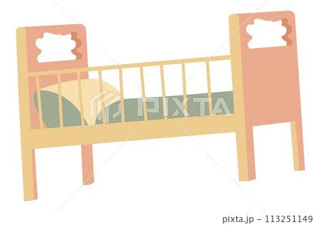 Wooden crib with pillow and blanket, kid furniture Wooden crib with pillow and blanket, kid furniture 113251149
