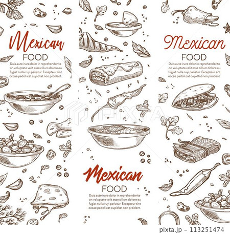 Mexican food, dishes and recipes for menu cafe 113251474