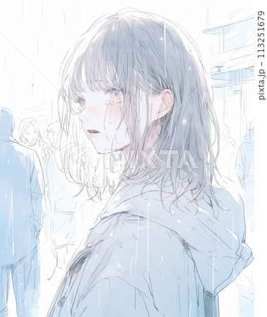 涙する女性イラスト・切ない「AI生成画像」 113251679