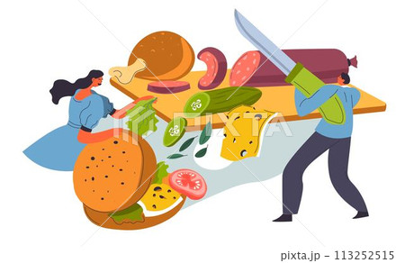 Making sandwich from vegetables and sausage vector Making sandwich from vegetables and sausage vector 113252515