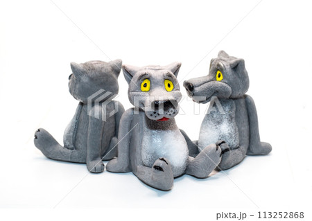 Soaps in the shape of a cartoon wolf, close-up white background Soaps in the shape of a cartoon wolf, close-up white background 113252868