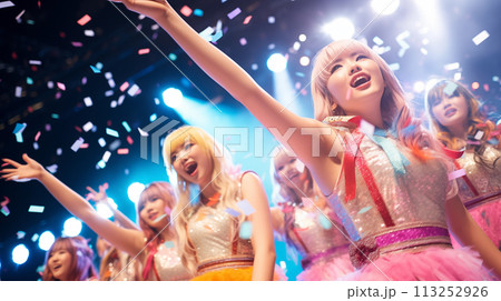 ステージでパフォーマンスをする女性アイドルグループ 113252926