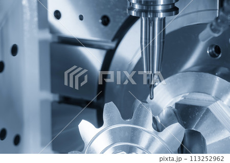 The 5-axis CNC milling machine  cutting the automotive part with solid ball end mill tool. 113252962