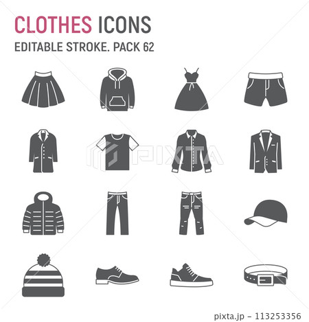 Clothes glyph icon set Clothes glyph icon set 113253356