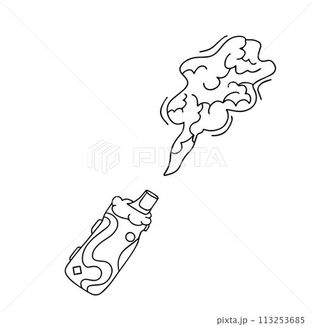 Set of electronic cigarettes with doodles isolated on white background. Modern illustration of smoking, vaping and nicotine. Quit smoking and vaping. Vector illustration Set of electronic cigarettes with doodles isolated on white background. Modern illustration of smoking, vaping and nicotine. Quit smoking and vaping. Vector illustration 113253685