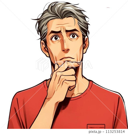 思索深い表情を浮かべる熟年の男性 113253814