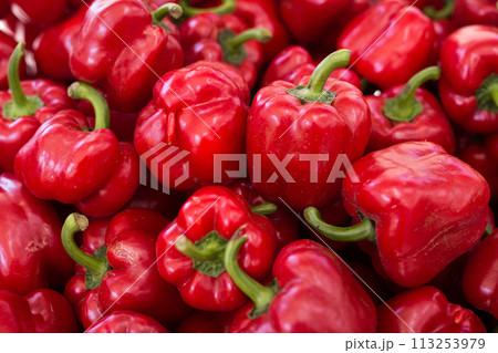 Red pepper on market counter 113253979