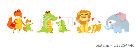 Baby Animal and Their Mom Love Each Other Vector Set 113254440