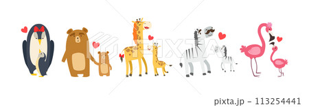 Baby Animal and Their Mom Love Each Other Vector Set 113254441