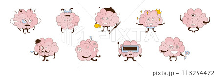Funny Brain Character Engaged in Different Activity Vector Set 113254472