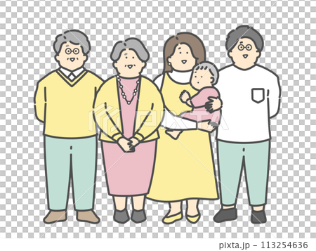 Full-body illustration of a three-generation family 113254636
