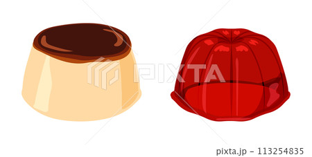 柔らかいプリンとストロベリーゼリーのセット 柔らかいプリンとストロベリーゼリーのセット 113254835