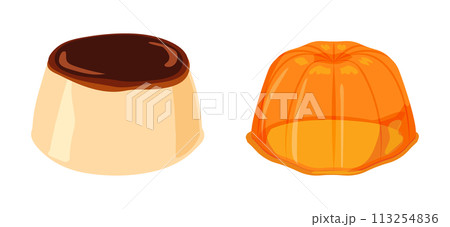 柔らかいプリンとオレンジゼリーのセット 柔らかいプリンとオレンジゼリーのセット 113254836