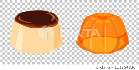 A set of soft pudding and orange jelly A set of soft pudding and orange jelly 113254836