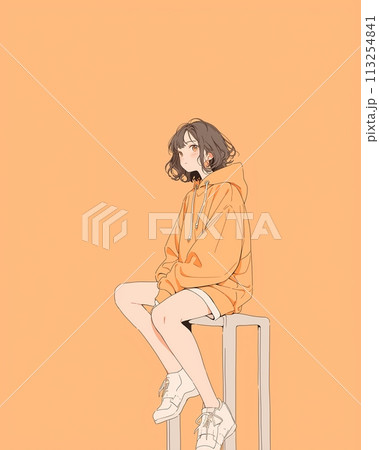 オレンジバック・女性イラスト「AI生成画像」 113254841