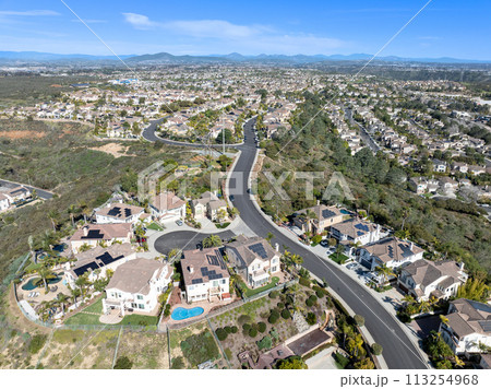 Aerial view of middle class subdivision neighborhood with residential houses in San Diego, California, USA. 113254968