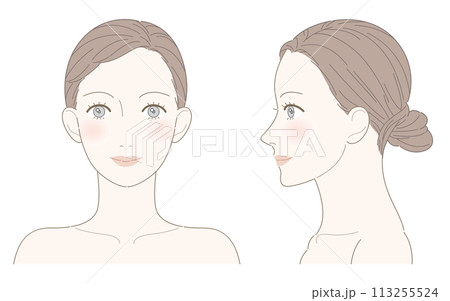 美容　女性　肩まで　正面　横顔（チークあり） 113255524