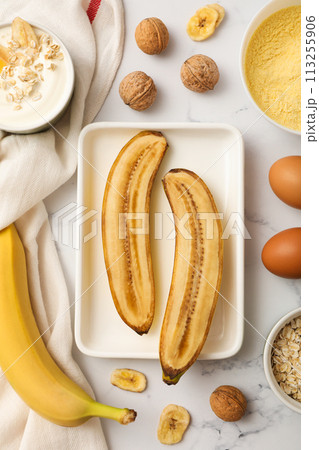 Tasty food with banana, concept of tasty food with banana Tasty food with banana, concept of tasty food with banana 113255906