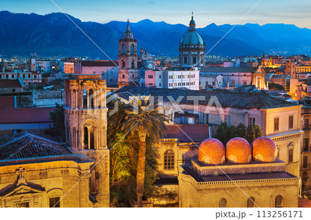 Palermo, Italy rooftop skyline view with the Church of San Cataldo Palermo, Italy rooftop skyline view with the Church of San Cataldo 113256171