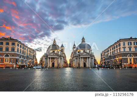 Twin Churches of Piazza del Popolo in Rome, Italy Twin Churches of Piazza del Popolo in Rome, Italy 113256176
