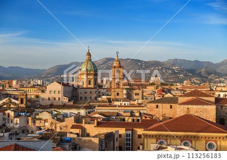 Palermo, Sicily Town Skyline with Landmark Towers 113256183