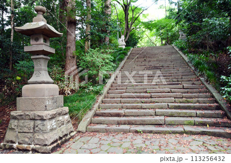 杜の都仙台　伊達政宗公を祀る青葉神社　参道　石段　灯籠 113256432