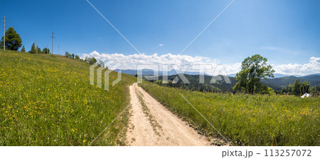 Summer Chornohora massiv mountains scenery view from Sevenei hill (near Yablunytsia pass, Carpathians, Ukraine.) 113257072